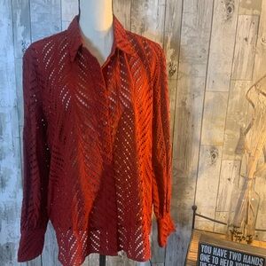 Chico's Smoked Paprika Moroccan Lace Shirt. Size 3 (16)